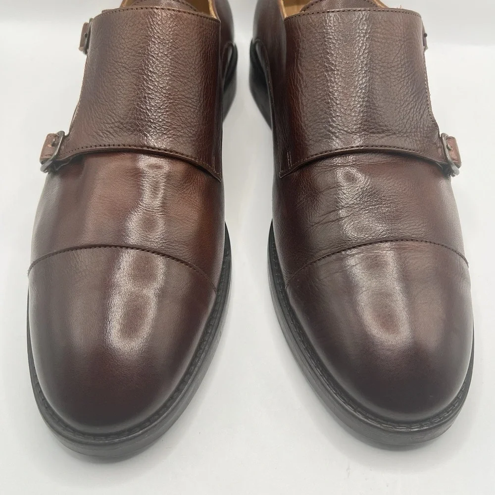 Hadley London Double Monk Strap Leather Dress‎ Shoe Sz 10 Brown Made In Portugal